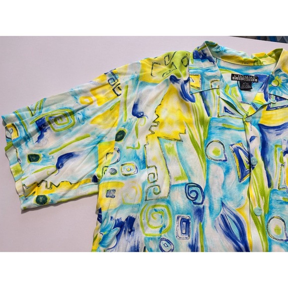 VTG L'Homme Loop Collar Shirt Rayon Abstract Water Color Print Button Up Large - Picture 4 of 15